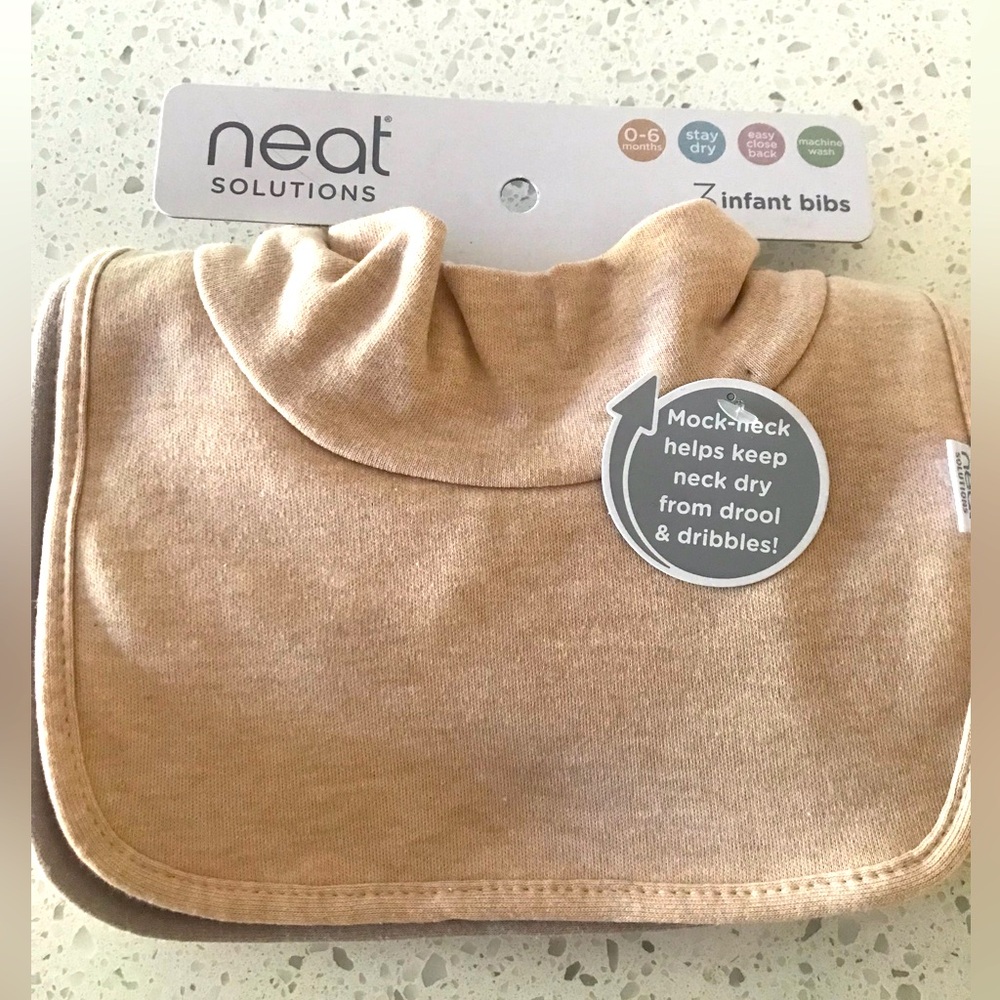 NWT 0-6 Months Neat Solutions 3 pack Bibs with mock neck, neutral colors